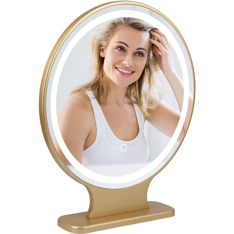 skecten - grand miroir de maquillage led, courtoisie hollywoodien avec bouton intelligent, cosmetique a poser, 40cm, rond
