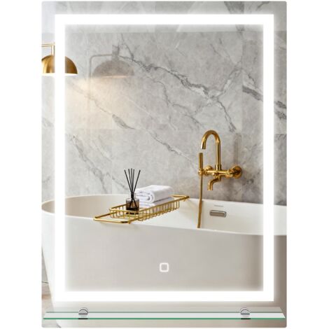 Grand miroir de salle de bain 60 x 80 cm, éclairage LED tricolore intégré pour un éclairage personnalisé.