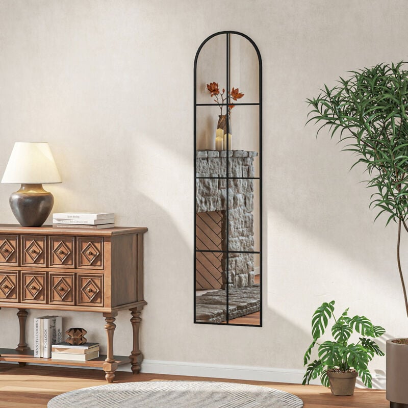 Homcom - Grand miroir mural pleine longueur 40x160 cm style verrière métal noir