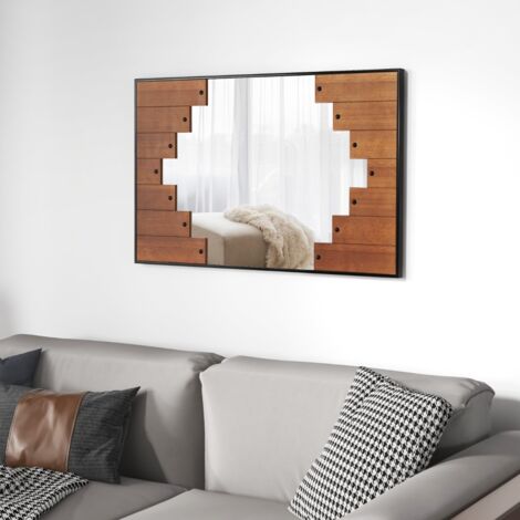 Grand Miroir Mural Rectangulaire 100x66cm Cadre Piano Noir CW24397