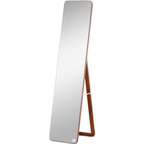 Grand miroir pleine longueur rectangulaire, 37 x 160 cm - miroir sur pied ou mural - pour chambre à coucher, salon et dressing, noyer clair