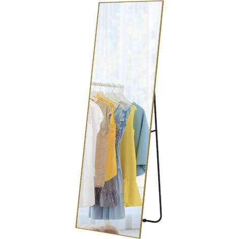 Grand miroir rectangulaire pleine longueur 50x160 cm, miroir sur pied, mural ou adossé, doré