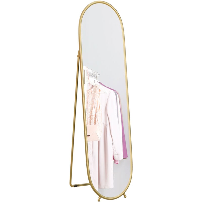Homcom - Grand miroir sur pied - miroir mural ovale avec support - dim. 40L x 160H cm - métal doré