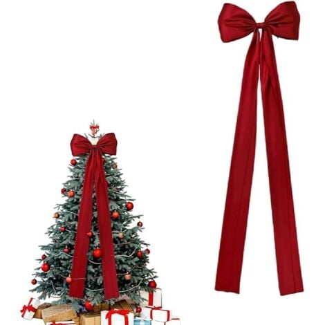 KZQ Grand Nœud de Sapin de Noël 120 cm – Ruban Satin Rouge avec Longues Banderoles – Décoration Élégante pour Maison et Fête
