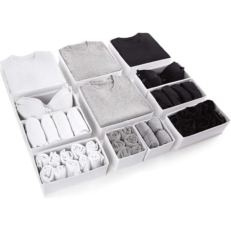 Grand Organisateur tiroir Lot de 12 séparateurs Blancs pour Maison Boite de Rangement tiroir Panier Rangement paniers et boîtes de Rangement Tissu