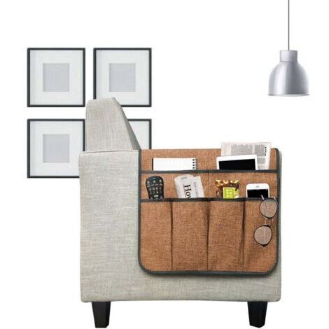 Grand Organiseur de Canapé Organisateur Caddy, Support de Télécommande de TV Antidérapant Canapé Accoudoir Sac de Rangement, 19.7 × 35 inch-Couleur café
