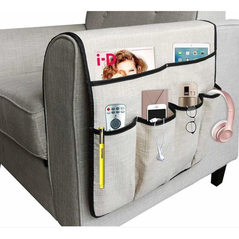 Grand Organiseur de Canapé Organisateur Caddy, Support de Télécommande de tv Antidérapant Canapé Accoudoir Sac de Rangement, 19.7x35 inch Fei Yu