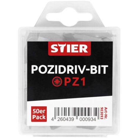 Grand pack d'embouts STIER Pozidriv PZ1 50 pièces