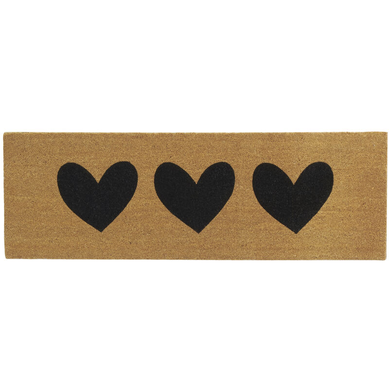 Paillasson grande taille en coco 120 x 40 cm 3 coeurs