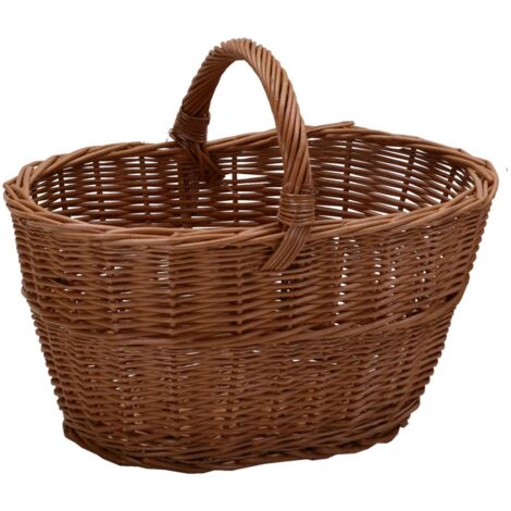 Grand panier à bûches ovale en osier européen, poignée basse, 55x35x28/39 cm