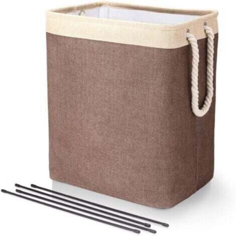 Grand Panier à Linge 50 x 41 x 31 cm , Sac à Linge Pliable avec Poignées en Corde Poubelle de Rangement Adaptée à la Chambre à Coucher la Buanderie Salle de Bain Beige+Café