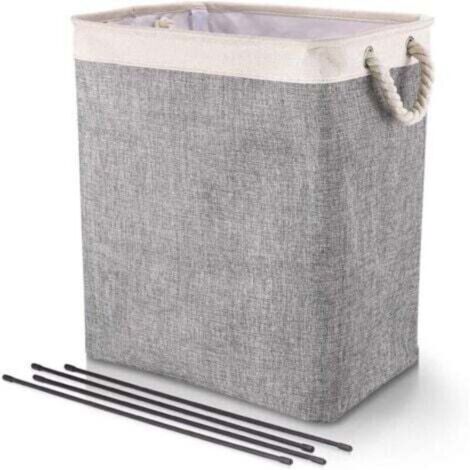 Grand Panier à Linge 50 x 41 x 31 cm , Sac à Linge Pliable avec Poignées en Corde Poubelle de Rangement Adaptée à la Chambre à Coucher la Buanderie Salle de Bain Beige+Gris