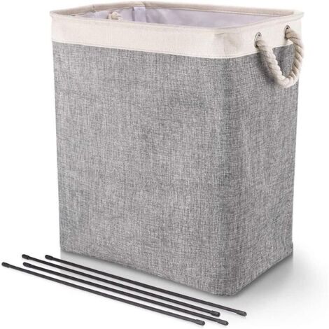 Grand Panier à Linge 50 x 41 x 31 cm , Sac à Linge Pliable avec Poignées en Corde Poubelle de Rangement Adaptée à la Chambre à Coucher la Buanderie Salle de Bain Beige+Gris