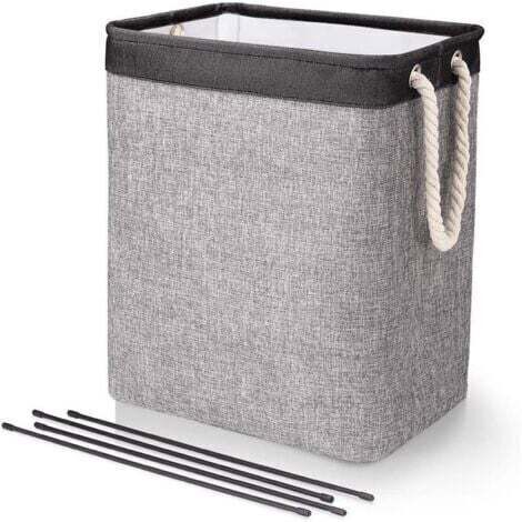 Grand Panier à Linge 50 x 41 x 31 cm , Sac à Linge Pliable avec Poignées en Corde Poubelle de Rangement Adaptée à la Chambre à Coucher la Buanderie Salle de Bain Noir+Gris