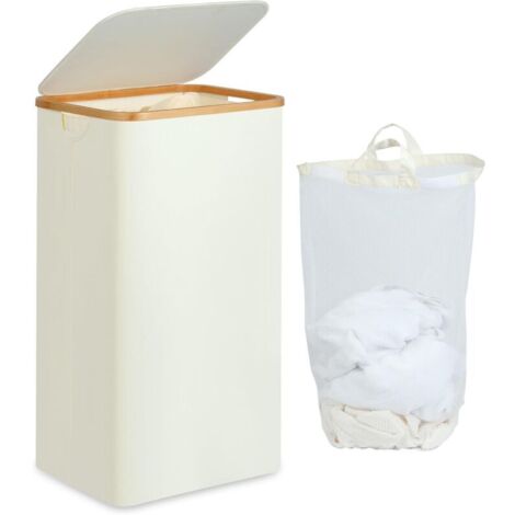 Grand Panier à Linge avec Couvercle, 100L Grand Corbeilles à linge sale avec Poignées en Bambou pour Vêtements, bac a linge laundry basket Pliable Grand XXL Pliable avec Sac Intérieur Beige