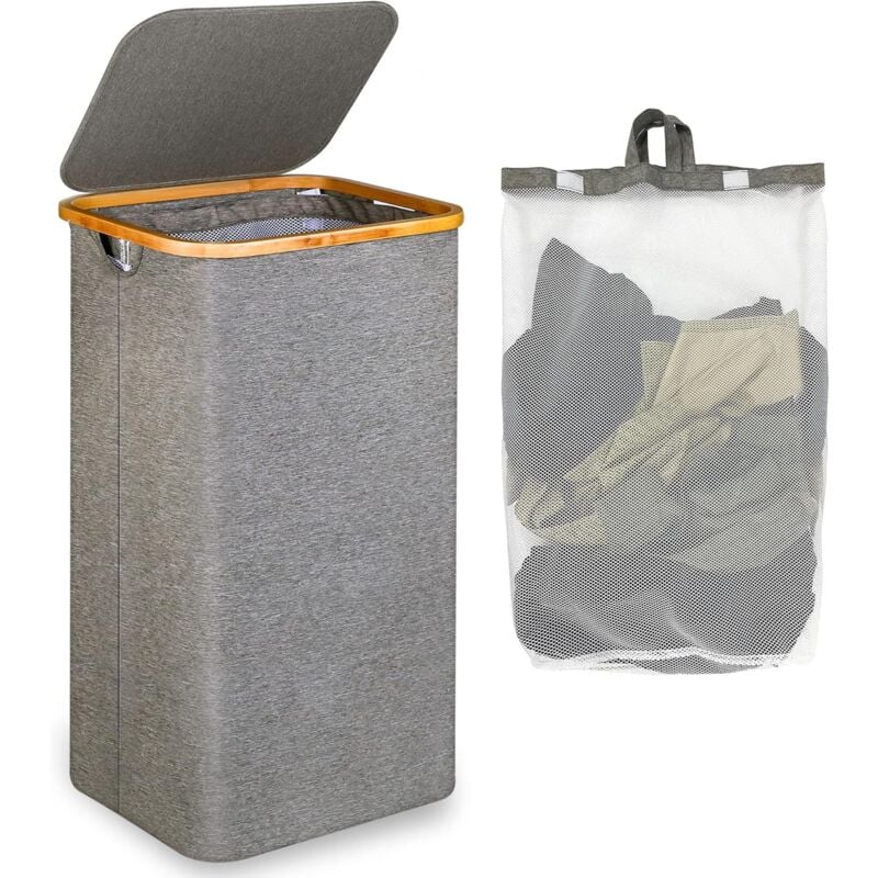 Grand Panier à Linge avec Couvercle, 100L Grand panier linge sale avec Poignées en Bambou pour Vêtements, bac a linge laundry basket Pliable Grand