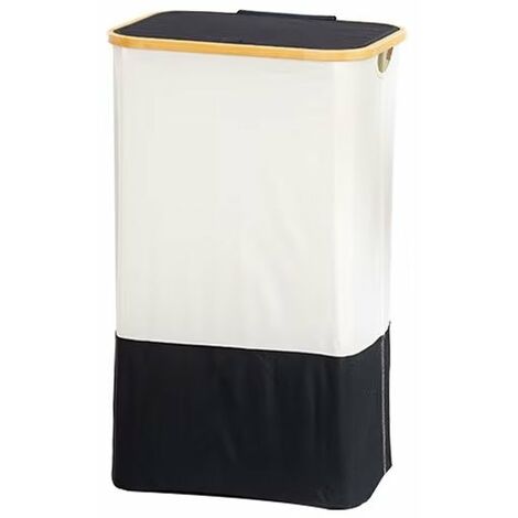 Grand Panier à Linge avec Couvercle, 100L Grand panier linge sale avec Poignées en Bambou pour Vêtements, bac a linge laundry basket Pliable Grand XXL Pliable avec Sac Intérieur Noir