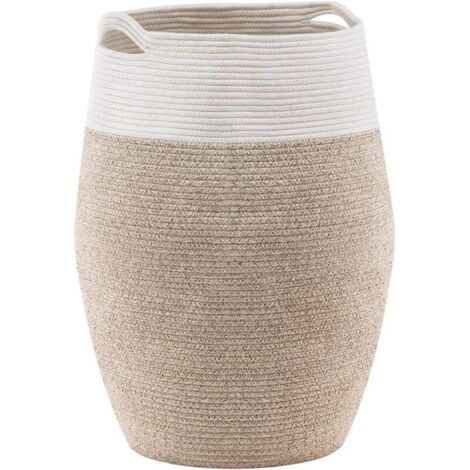 Grand panier à linge en corde de coton tissé, pour buanderie ou chambre, hauteur 65 cm, marron