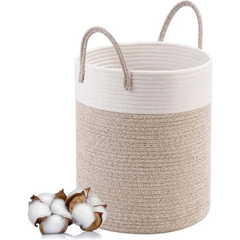 Grand panier à linge pliable avec poignée panier de rangement panier de rangement pour jouets avec poignée bouche fait à la main 38cm  hauteur 45cm blanc avec poignée ceinture fleur