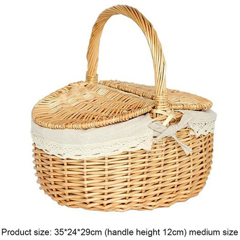 Grand panier à pique-nique en osier fait à la main, avec poignée, Double couvercle, Camping pique-nique, tissage de saule, panier de rangement, porte-fruits d&39extérieur,A,Australie