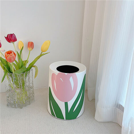 Grand panier en papier créatif 9527, autocollant mignon tulipe poubelle chambre à coucher salon,Small round tulip