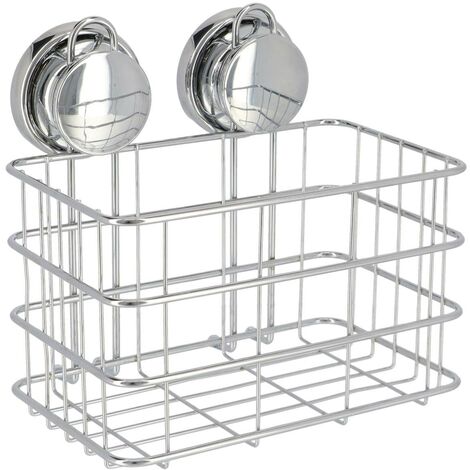 Grand panier metal sur ventouses - chrome - Tendance