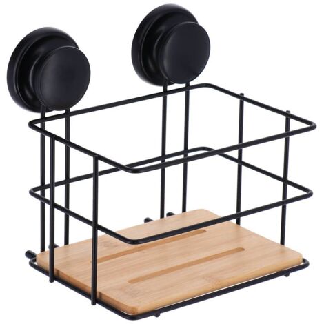 Grand panier metal sur ventouses plateau bambou - noir bambou - Tendance