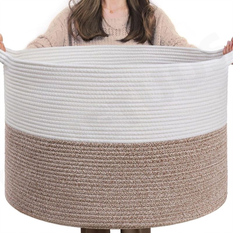 Grand Panier Rangement Jouet, Panier Linge Sale Enfant, Panier Rangement Salon, Corde de Coton, Corbeille a Linge 55X35, Marron
