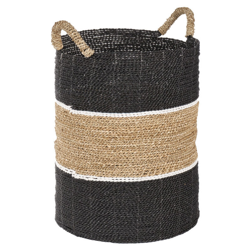 Grand panier rond d. 41 cm en jonc de mer et raphia - bogo