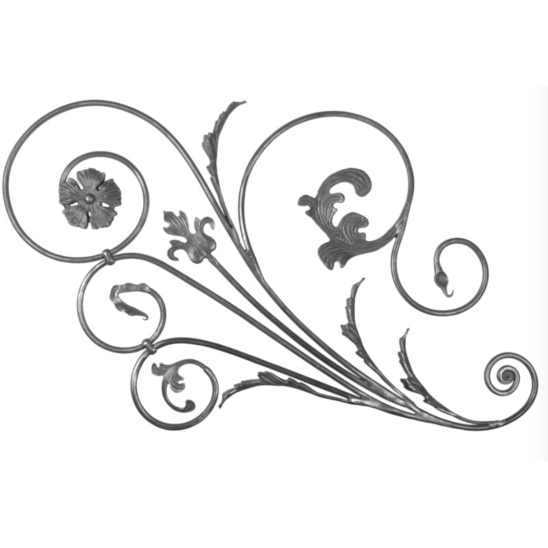 Panneau décoratif lisse avec détails feuilles - H970mm L780mm Section en rond Ø12mm - Modèle droit - Fer forgé à souder Deco Fer Forge