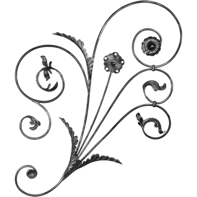 Panneau décoratif avec détails feuilles et fleurs - H970mm L780mm Section en rond lisse Ø12mm - Modèle gauche - Fer forgé à souder Deco Fer Forge