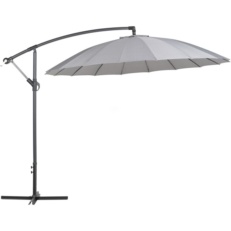 Beliani - Parasol de Jardin ou Terrasse Gris Foncé avec Pied Déporté, Diamètre 268 cm Toile anti uv et Mécanisme d'Ouverture Facile avec Manivelle