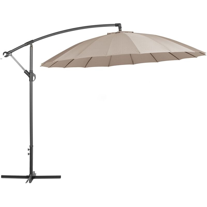 Beliani - Parasol de Jardin ou Terrasse Beige Marron avec Pied Déporté, Diamètre 268 cm Toile anti uv et Mécanisme d'Ouverture Facile avec Manivelle