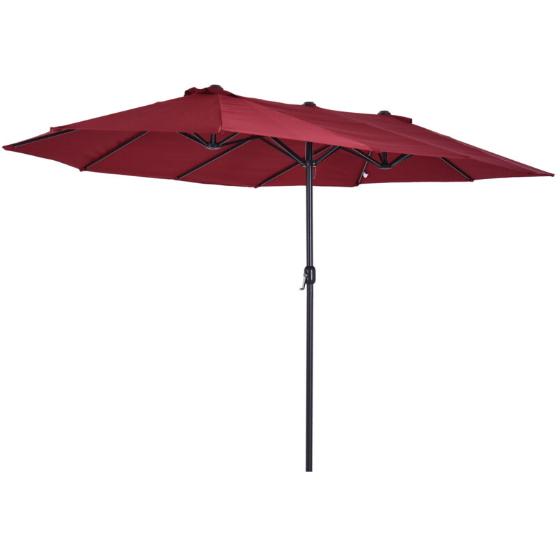 Outsunny - Parasol de jardin xxl parasol grande taille 4,6L x 2,7l x 2,4H m ouverture fermeture manivelle acier polyester haute densité bordeaux