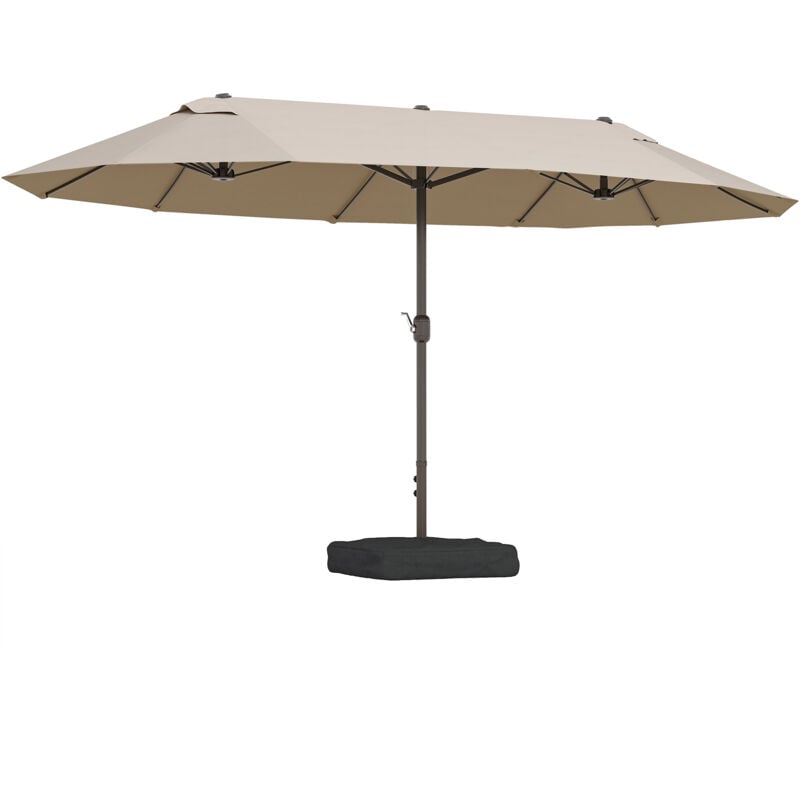 Parasol de jardin xxl dim. 4,6L x 2,7l x 2,4H m ouverture fermeture manivelle pied & contrepoids inclus acier polyester haute densité kaki