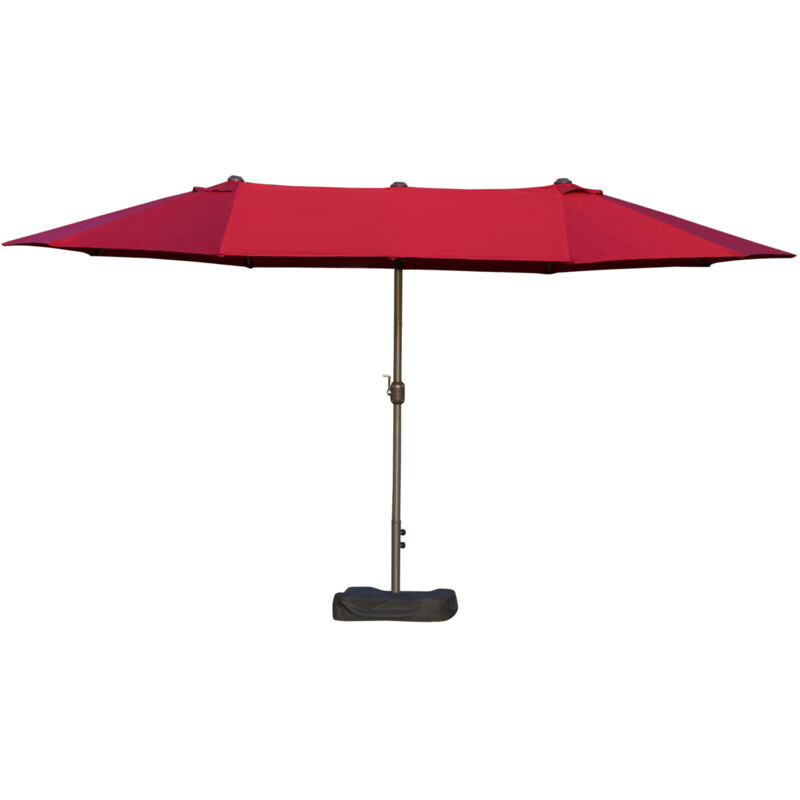 Parasol de jardin xxl dim. 4,6L x 2,7l x 2,4H m ouverture fermeture manivelle pied & contrepoids inclus acier polyester haute densité bordeaux