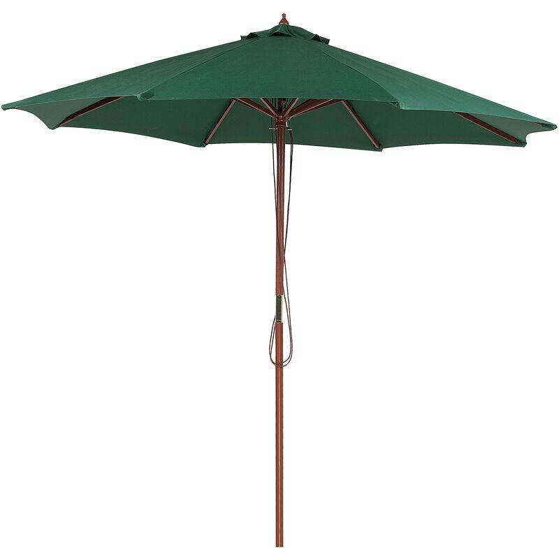 Beliani - Parasol de Jardin 270 cm en Bois et Tissu Polyester Vert Résistant aux uv Toscana - Bois foncé