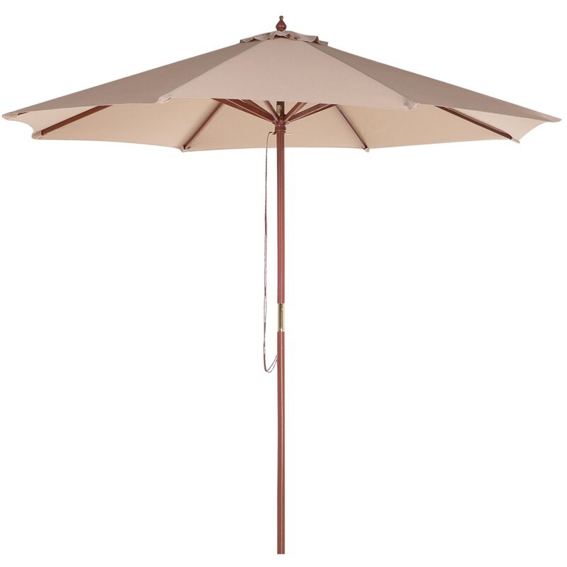 Parasol de Jardin 270 cm en Bois et Tissu Polyester Beige Sable Résistant aux uv Toscana