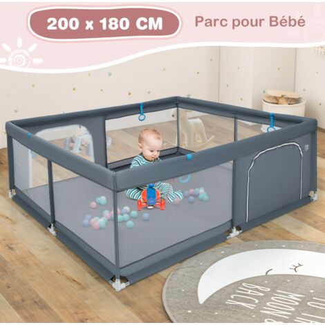 Grand Parc Bébé 200x180cm Maille Douce Respirante Anneaux Balles Océaniques Portes Antidérapant Gris CWXT7023 DESIGN IN
