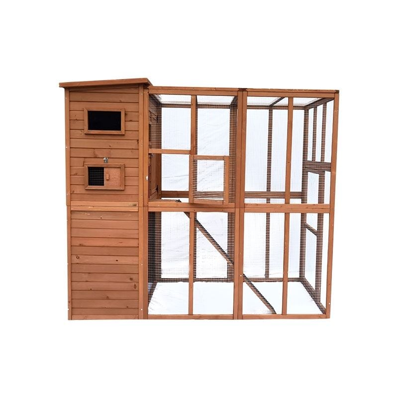 Parc à chats avec abri en bois