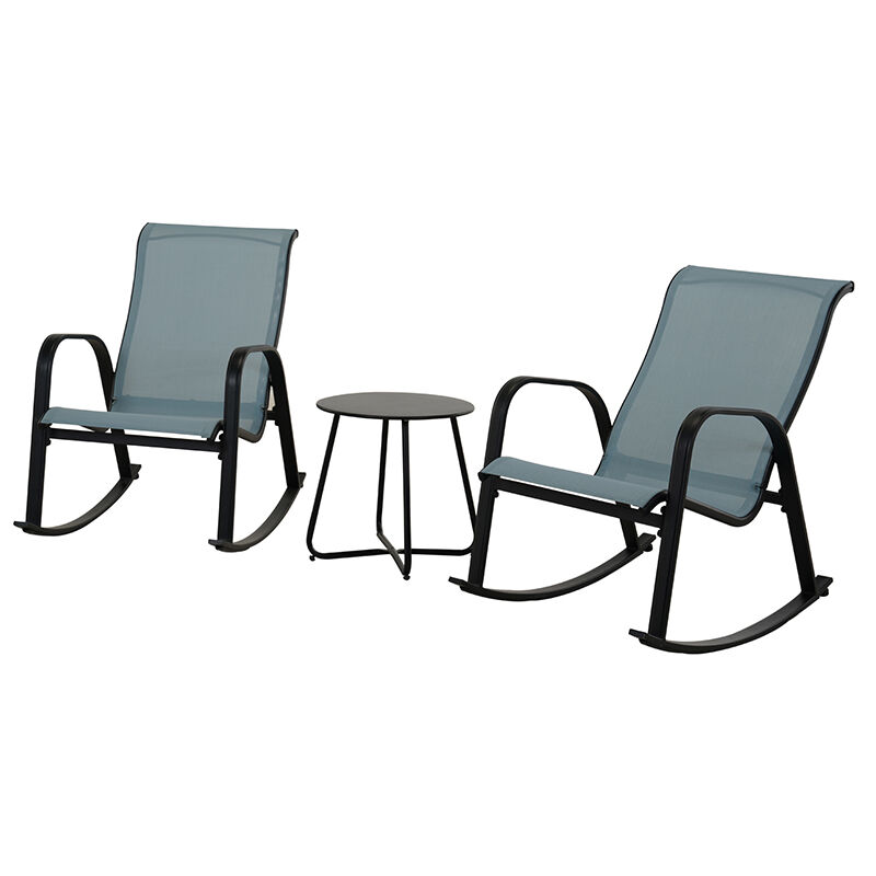 Grand Patio - 3 Pieces Rocking Chair Set, Textilene Rocking Bistro Sets with 2 Armchair and 1 Side Table, Weather Resistant, Outdoor Furniture