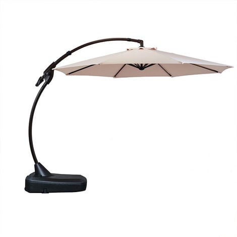 Grand Patio 350CM Cantilever Umbrella with Base, Deluxe NAPOLI Curvy Aluminum Offset Umbrella, Crank Lift Operating, Parasol Umbrella for Pool, Garden, Outdoor, UV 50+ (Beige)