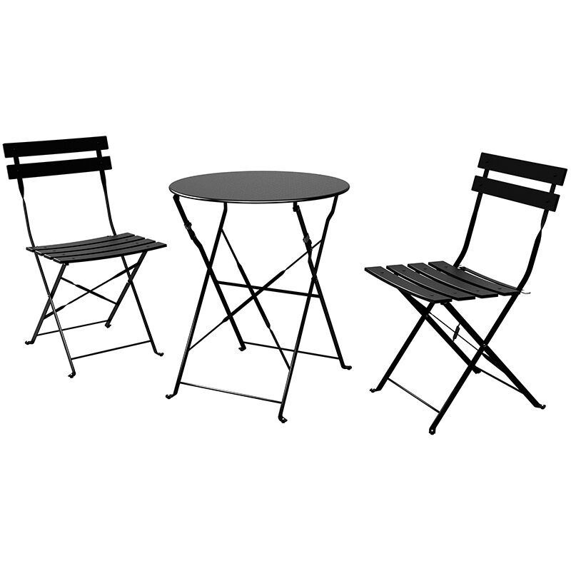 Bistro Set 3 Pieces, Rust-Resistant 2 Chairs and 1 Table, Sturdy Steel Frame, Foldable Garden Furniture Set(Black) - Grand Patio