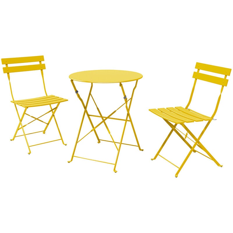 Bistro Set 3 Pieces, Rust-Resistant 2 Chairs and 1 Table, Sturdy Steel Frame, Foldable Garden Furniture Set(Yellow) - Grand Patio