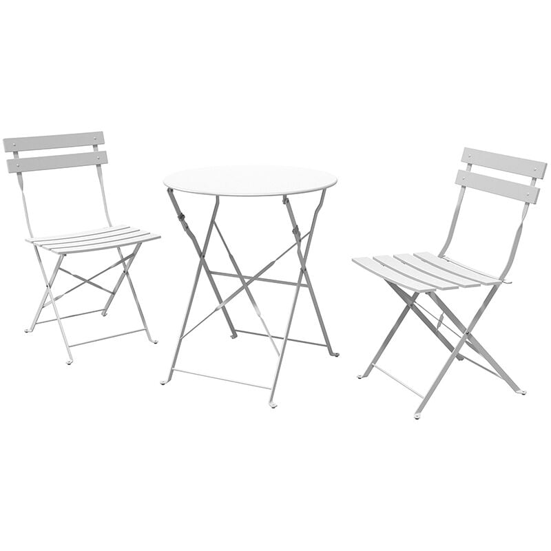 Grand Patio - Bistro Set 3 Pieces, Rust-Resistant 2 Chairs and 1 Table, Sturdy Steel Frame, Foldable Garden Furniture Set (White)