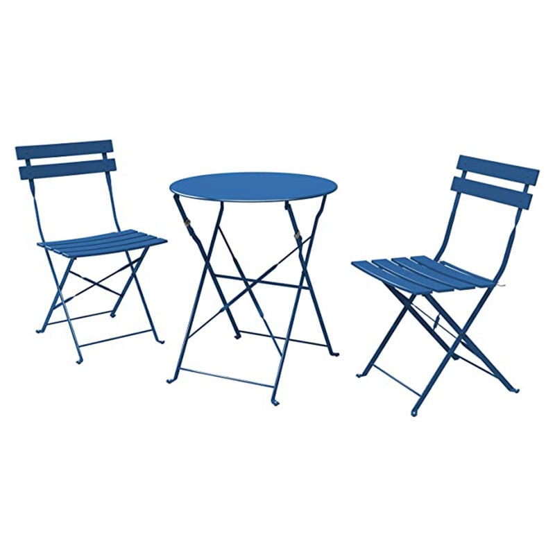 Bistro Set 3 Pieces, Rust-Resistant 2 Chairs and 1 Table, Sturdy Steel Frame, Foldable Garden Furniture Set(Peacock Blue) - Grand Patio