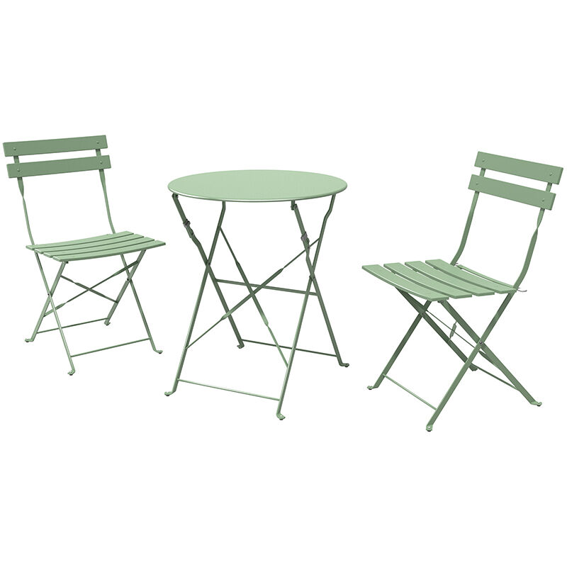 Bistro Set 3 Pieces, Rust-Resistant 2 Chairs and 1 Table, Sturdy Steel Frame, Foldable Garden Furniture Set(Green) - Grand Patio