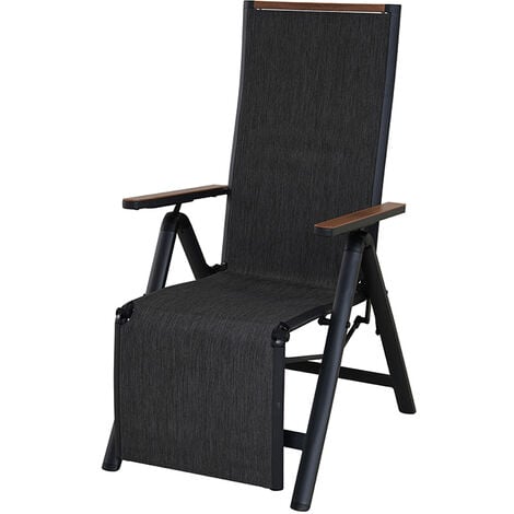 Grand Patio chaise de récliner pliante, chaise pliante en aluminium, légère, portable, réglable en 6 positions à haut dossier, transat de jardin pour intérieur, extérieur(noir)