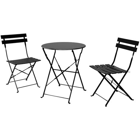 Grand Patio ensemble bistro 3 pièces avec cadre renforcé, résistant à la rouille 2 chaises et 1 table, acier premium, ensemble de meubles de jardin pliables (noir)