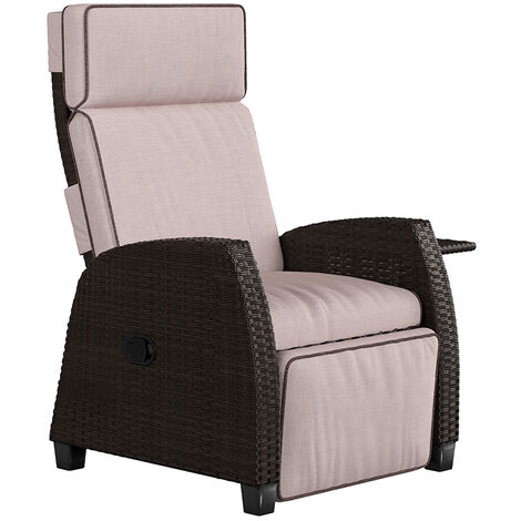 Grand Patio fauteuil relax inclinable en rotin PE, avec table basculante et coussin, cadre en aluminium, fauteuil de détente pour intérieur, extérieur